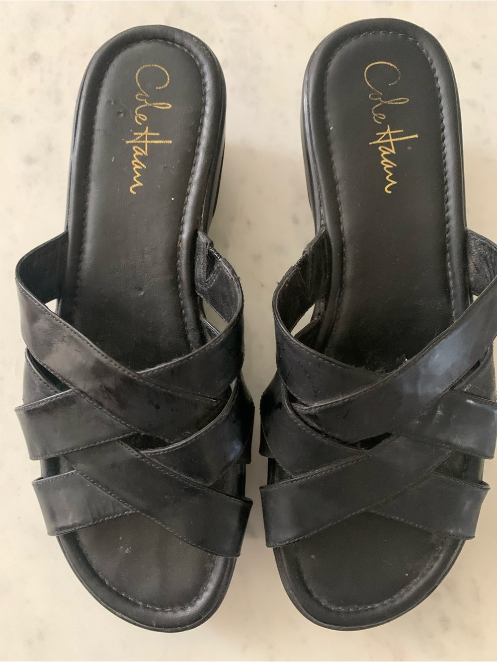 Cole Haan Nike Air black slide cross wedges . 8.5 EUC
